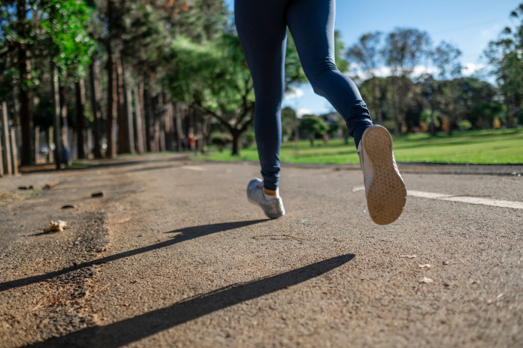 Someone is running with white shoes