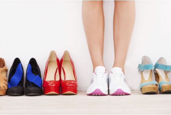 a girl is wearing white shoes 